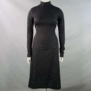 MARC JACOBS RUNWAY 10 Black Silver Dots Long Sleeve High Neck Bow A-Line Dress